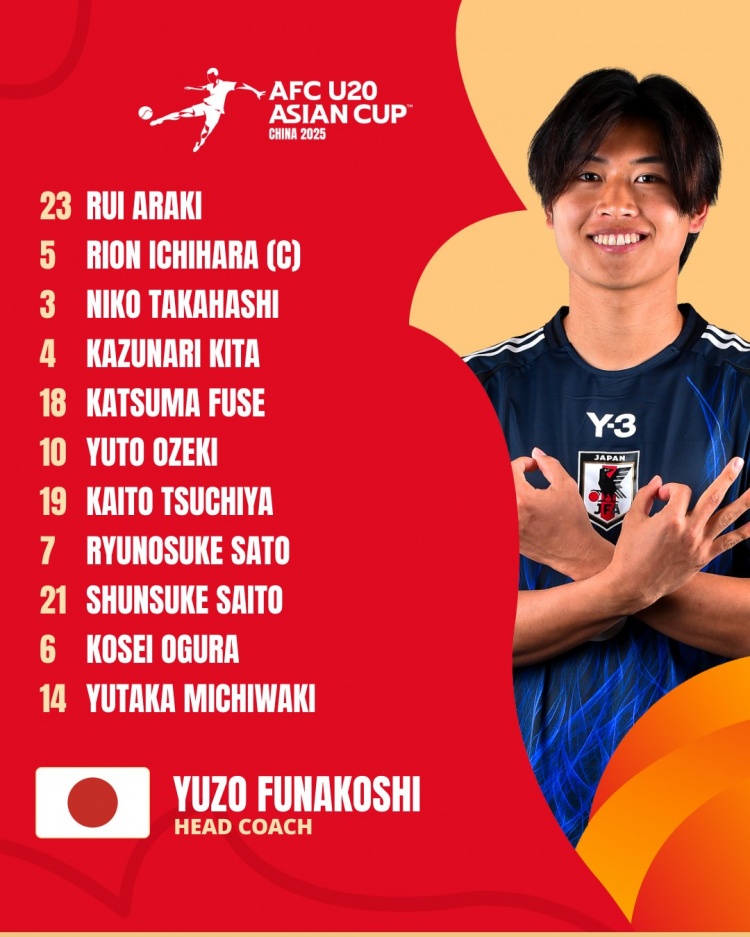  日本U20vs敘利亞U20首發(fā):高橋仁胡、佐藤龍之介出戰(zhàn) 高岡伶颯替補(bǔ)