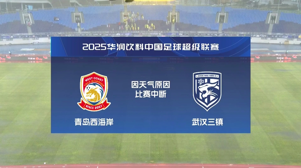  比賽延期！青島西海岸vs武漢三鎮(zhèn)進(jìn)行至18分鐘，因天氣中斷30分鐘