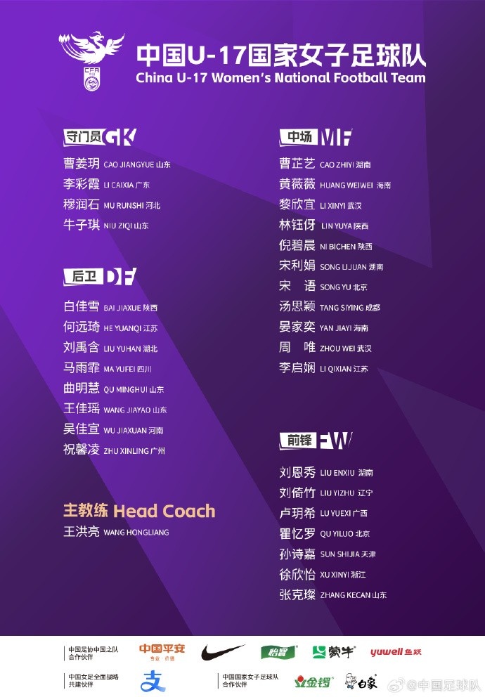  U17女足30人將在蘇州集訓(xùn)備戰(zhàn)世界杯，姜寧、朱挺擔(dān)任訓(xùn)練員